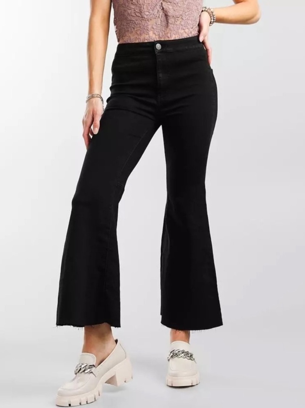 We The Free Black Kick Flare Youthquake Jeans with Raw Hem